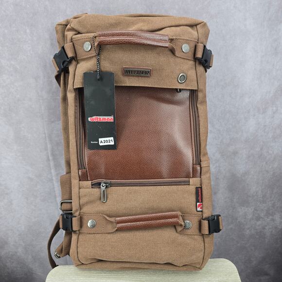 Witzman Brown Convertible Travel Leather Canvas Duffle Large A2020-2 Backpack - Picture 1 of 8